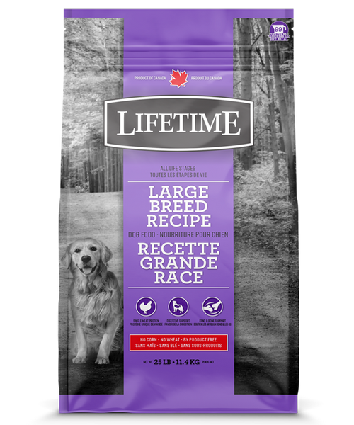 Lifetime All Stages Chicken and Oatmeal Large Breed Dog Food  11.4kg/25lb  Purple bag